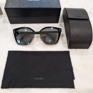 PRADA 56TS Cat-Eye Square Black Metal Sunglasses